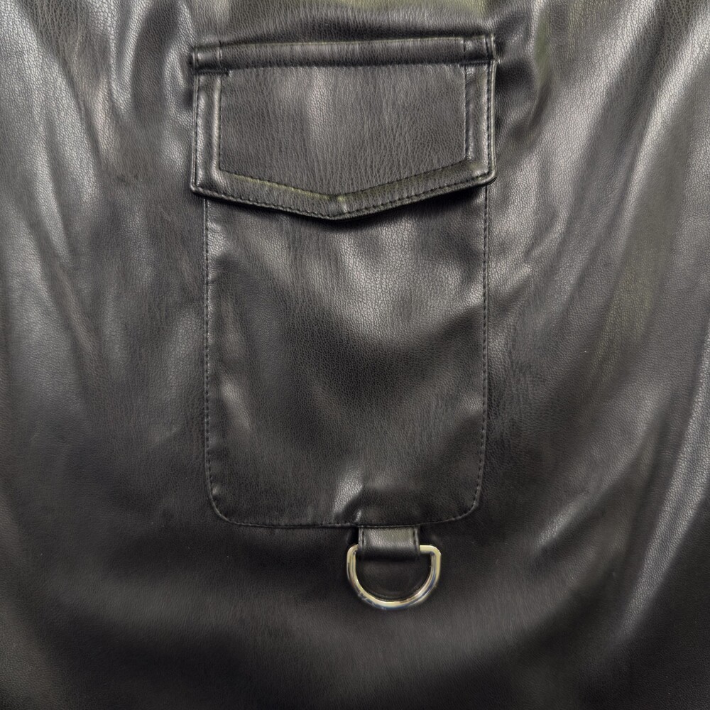 New HYFVE Faux Leather Cargo Pants High Rise Wide Leg Y2K Utility Black Sz XL - Picture 3 of 16